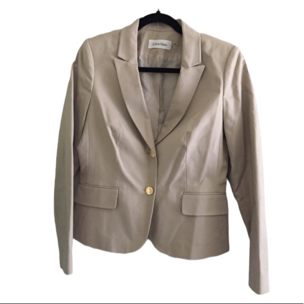 Calvin Klein Tan Petite Notch Collar Long Sleeve Blazer With Gold Buttons $99.00 - Picture 10 of 10